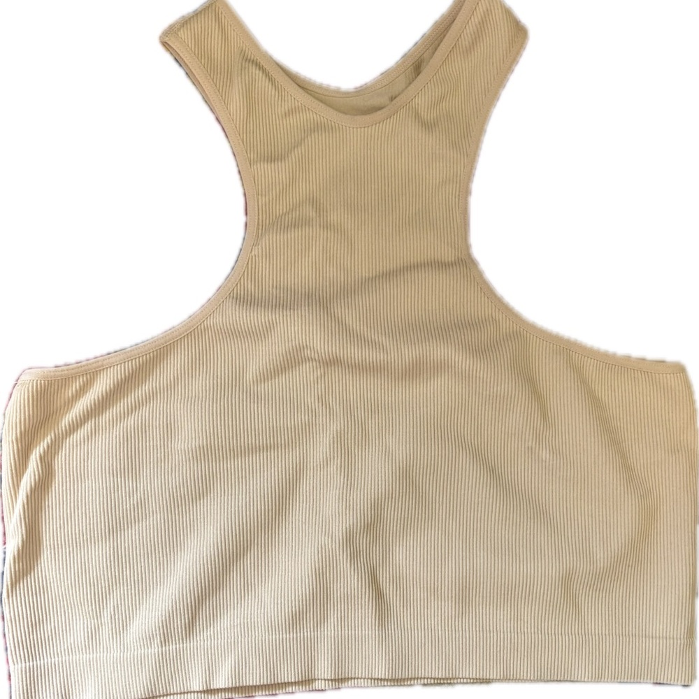wild fable Beige Ribbed Racerback Crop Top